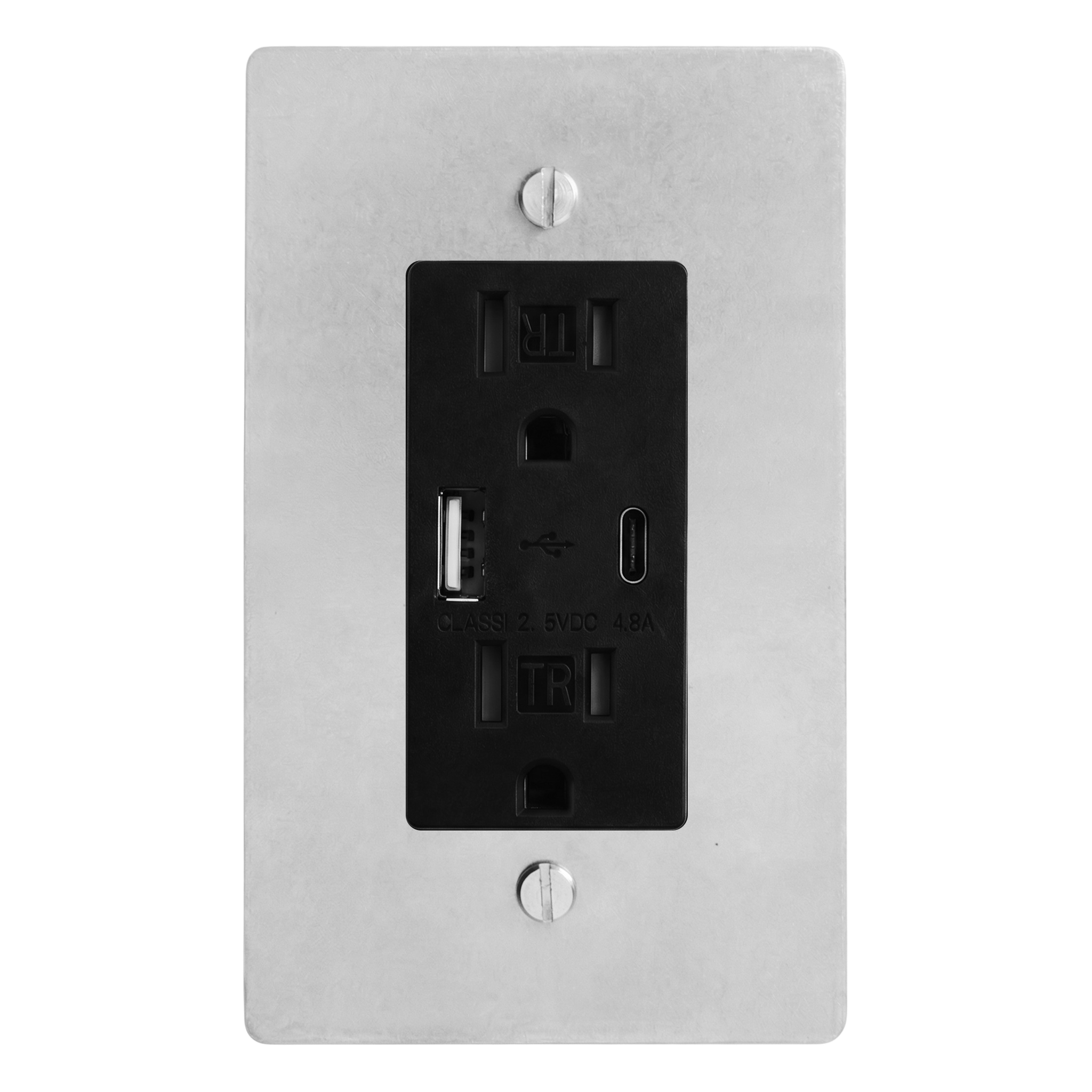 Satin Nickel 1-Gang USB Outlet Switch Plate in Black