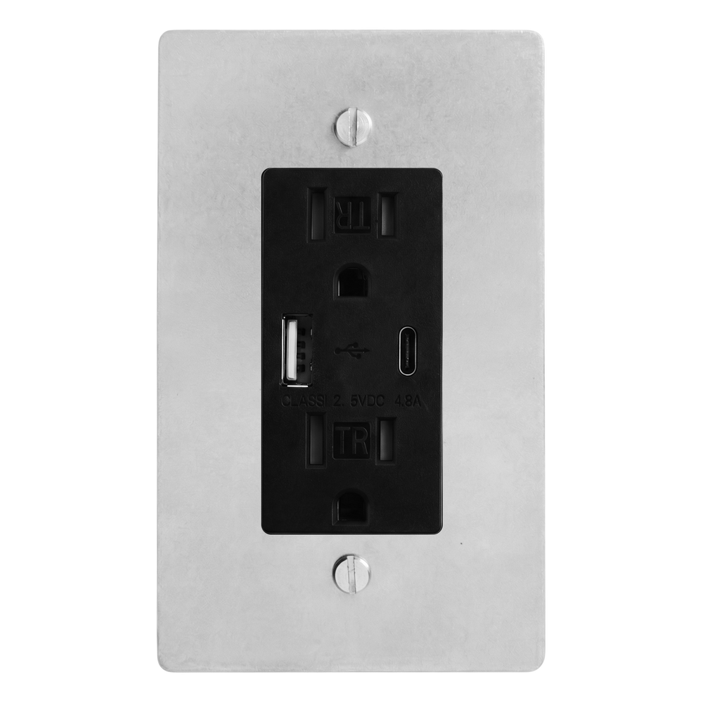 Satin Nickel 1-Gang USB Outlet Switch Plate in Black