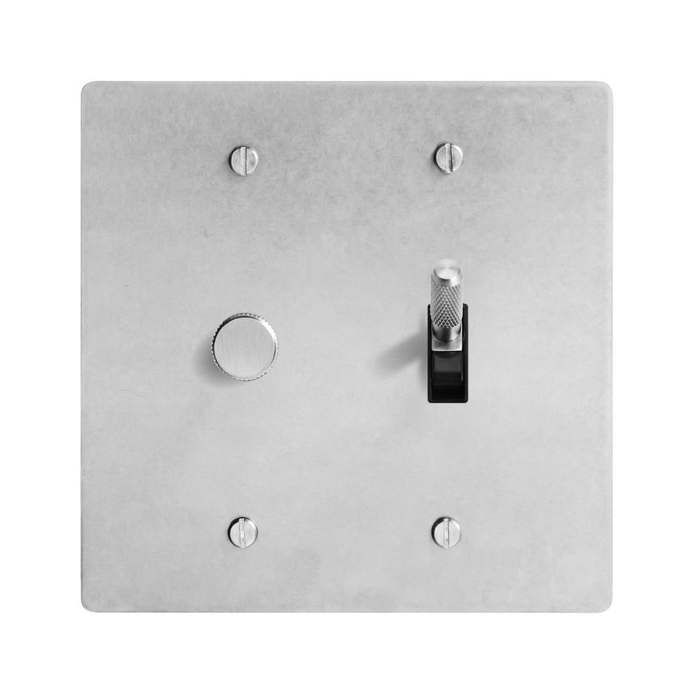 Satin Nickel 2-Gang Dimmer & Toggle Switch Plate in Black