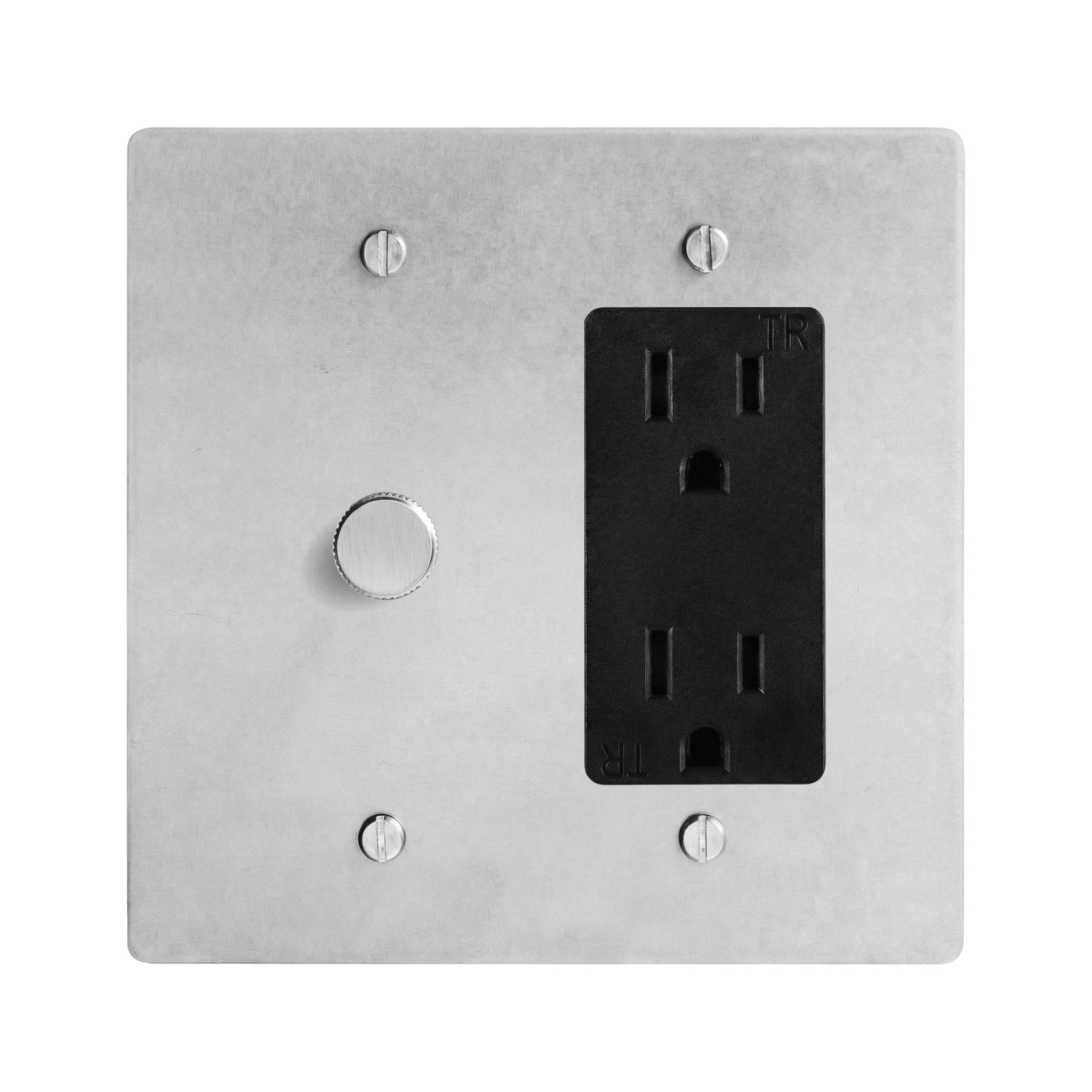 Satin Nickel 2-Gang Dimmer & Duplex Outlet Switch Plate in Black