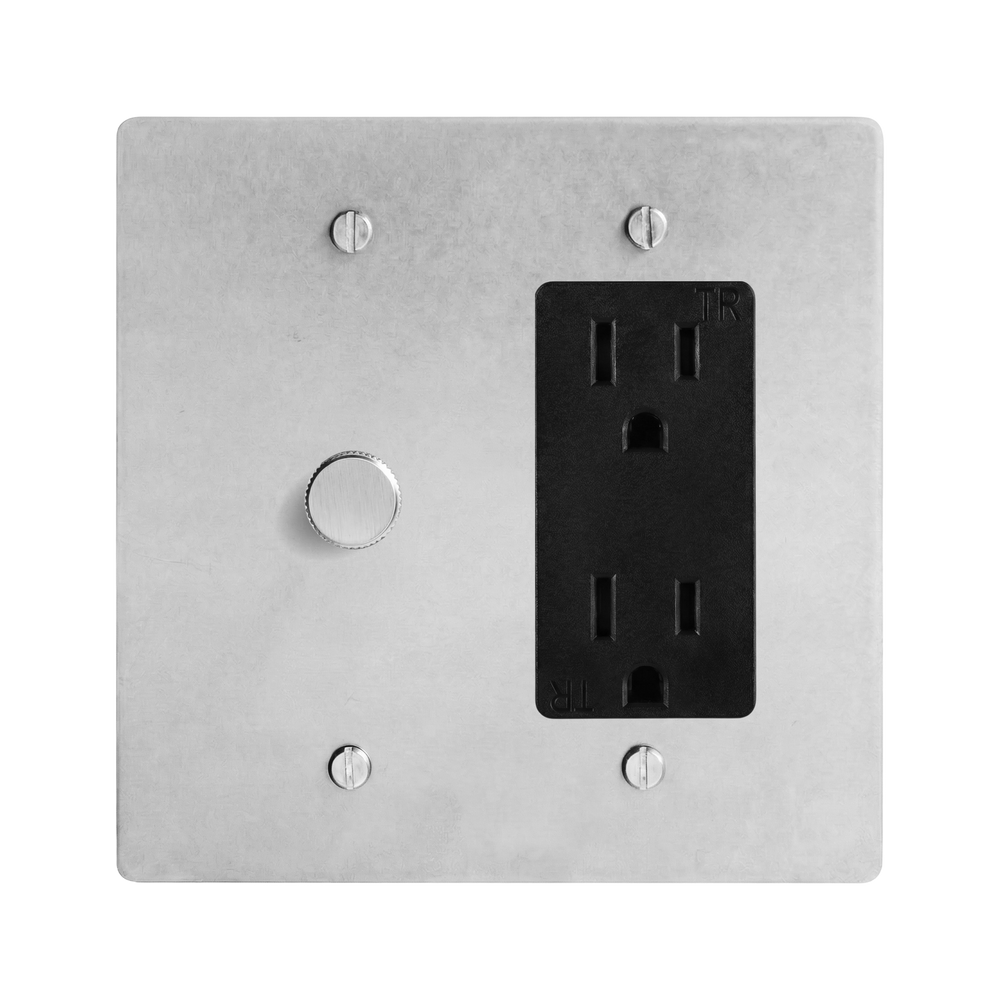 Satin Nickel 2-Gang Dimmer & Duplex Outlet Switch Plate in Black
