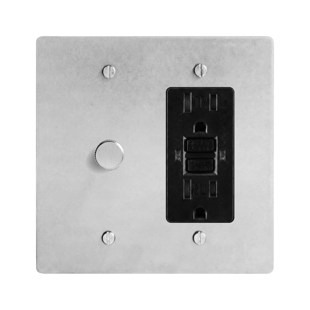 Satin Nickel 2-Gang Dimmer & GFCI Outlet Switch Plate in Black