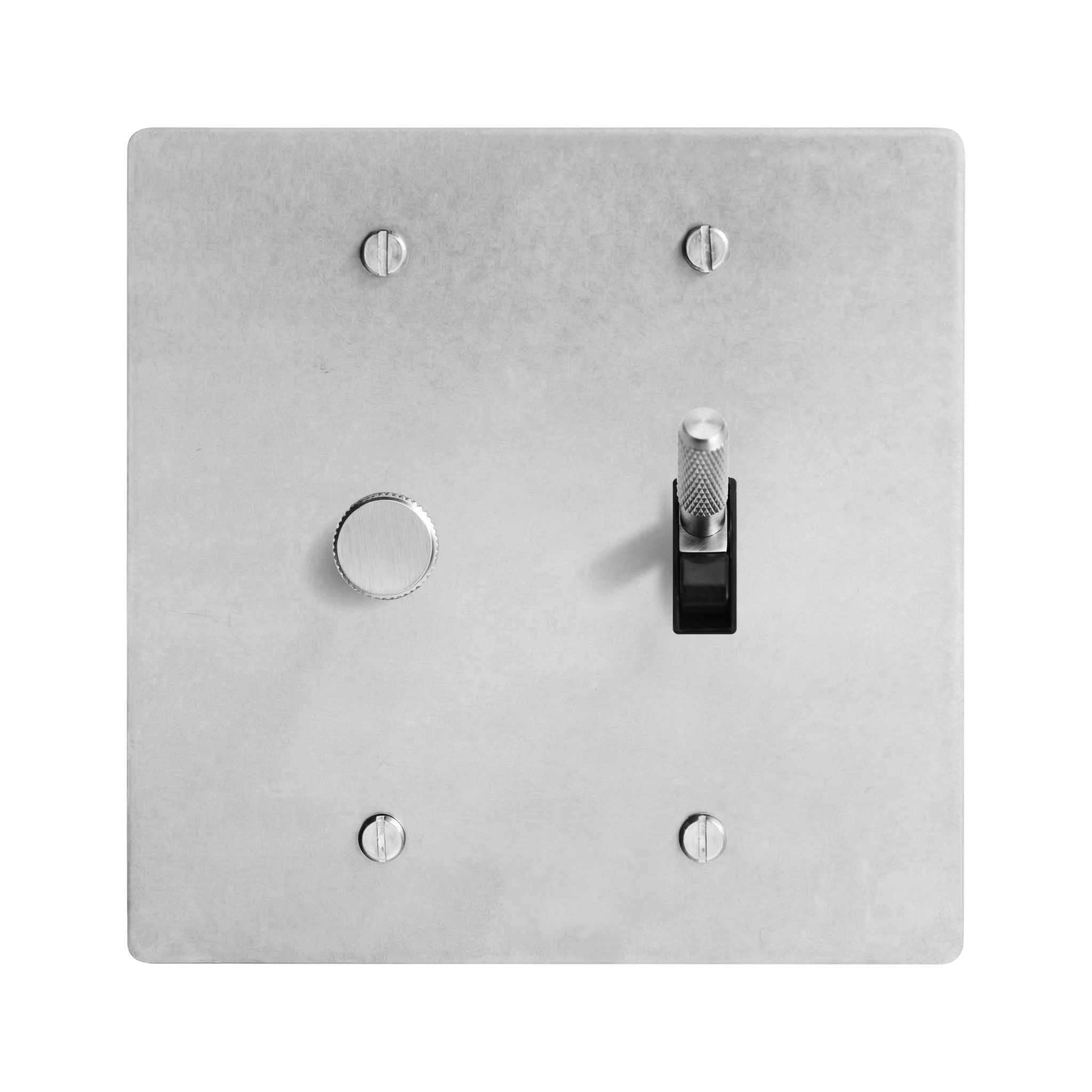 Satin Nickel 2-Gang Dimmer & Toggle Switch Plate in Black
