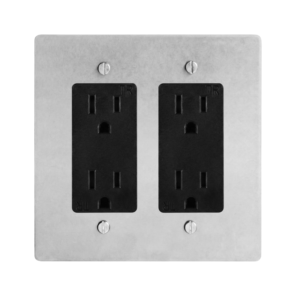 Satin Nickel 2-Gang Duplex Outlet & Duplex Outlet Switch Plate in Black