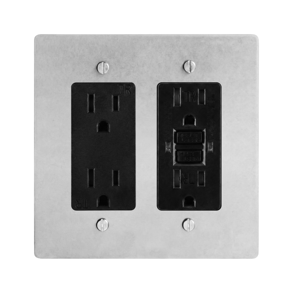 Satin Nickel 2-Gang Duplex Outlet & GFCI Outlet Switch Plate in Black