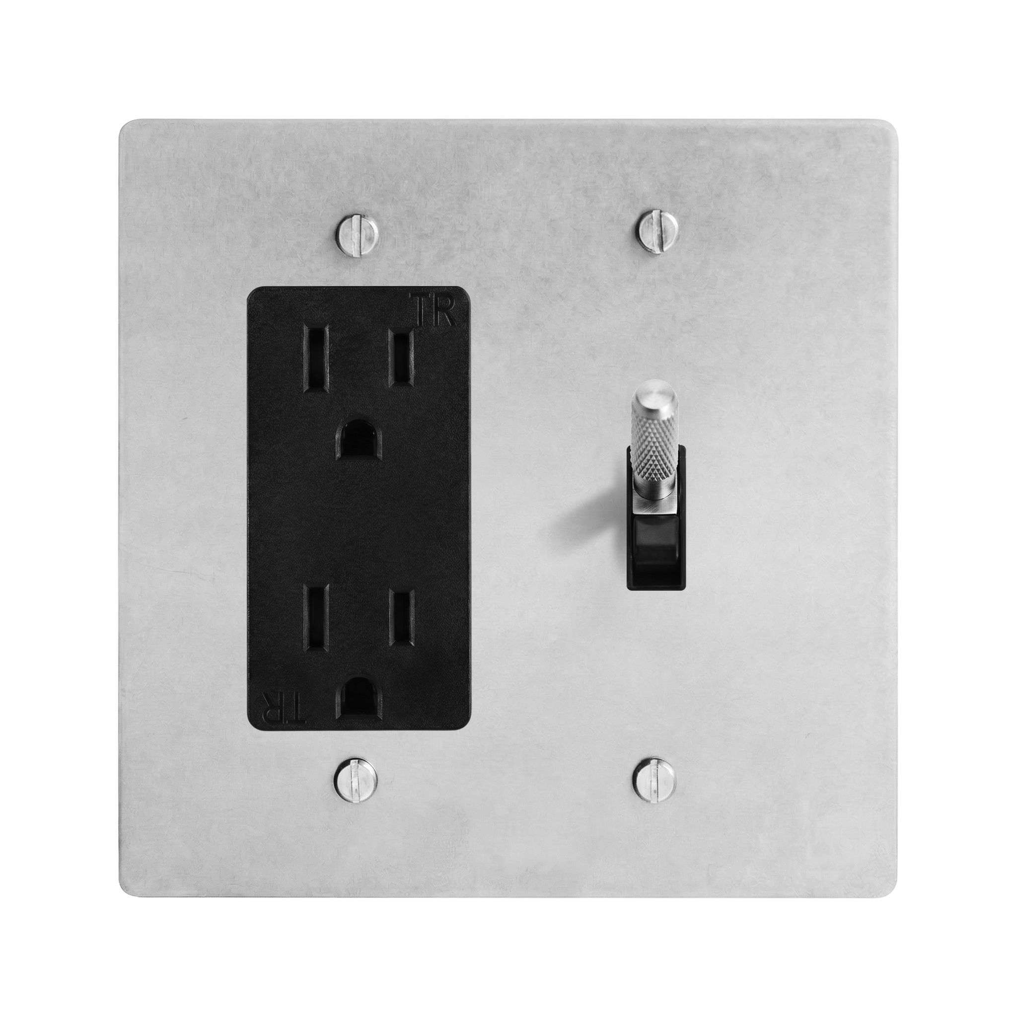 Satin Nickel 2-Gang Duplex Outlet & Toggle Switch Plate in Black