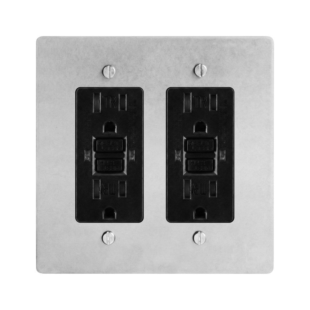 Satin Nickel 2-Gang GFCI Outlet & GFCI Outlet Switch Plate in Black