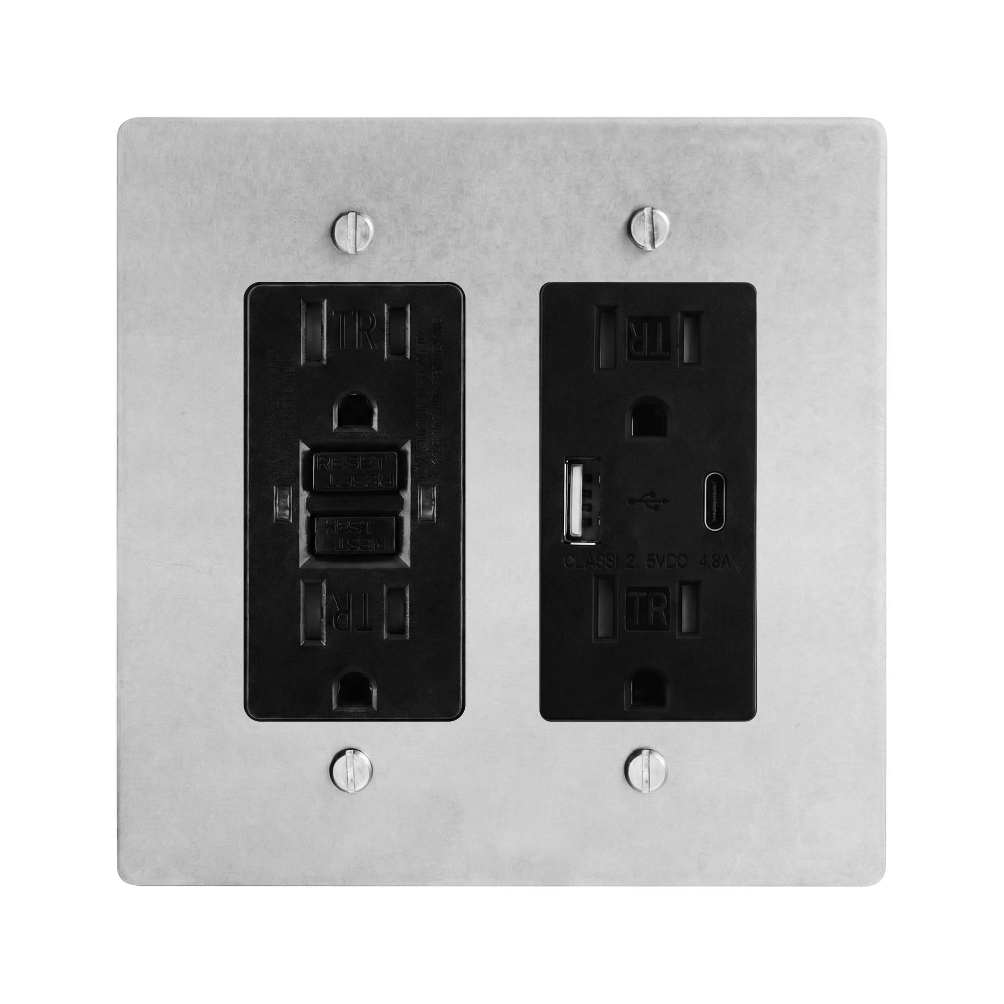 Satin Nickel 2-Gang GFCI Outlet & USB Outlet Switch Plate in Black