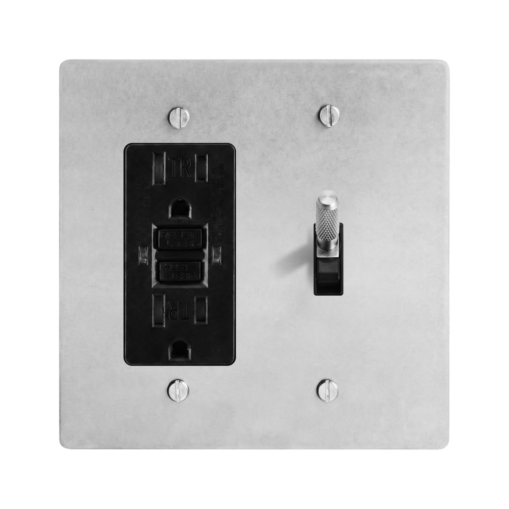 Satin Nickel 2-Gang GFCI Outlet & Toggle Switch Plate in Black