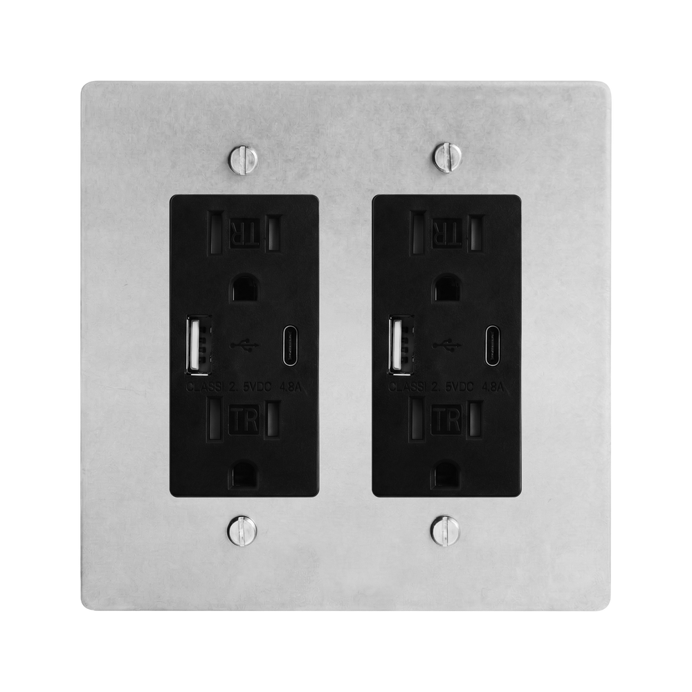 Satin Nickel 2-Gang USB Outlet & USB Outlet Switch Plate in Black