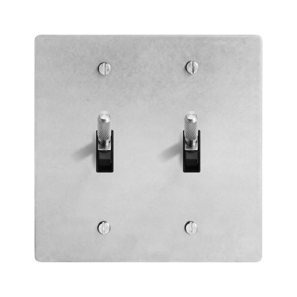 Satin Nickel 2-Gang Toggle & Toggle Switch Plate in Black
