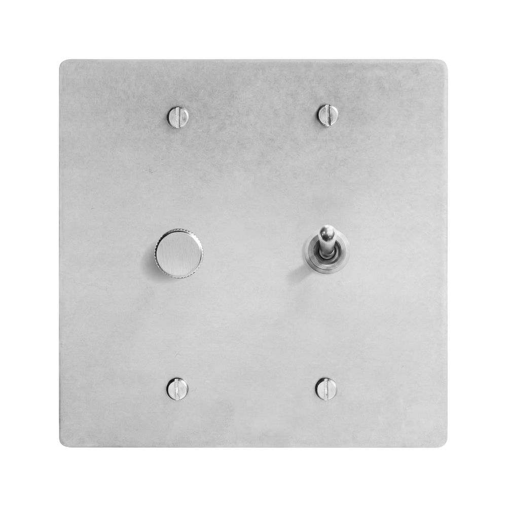 Satin Nickel 2-Gang Dimmer & Vintage Toggle Switch Plate