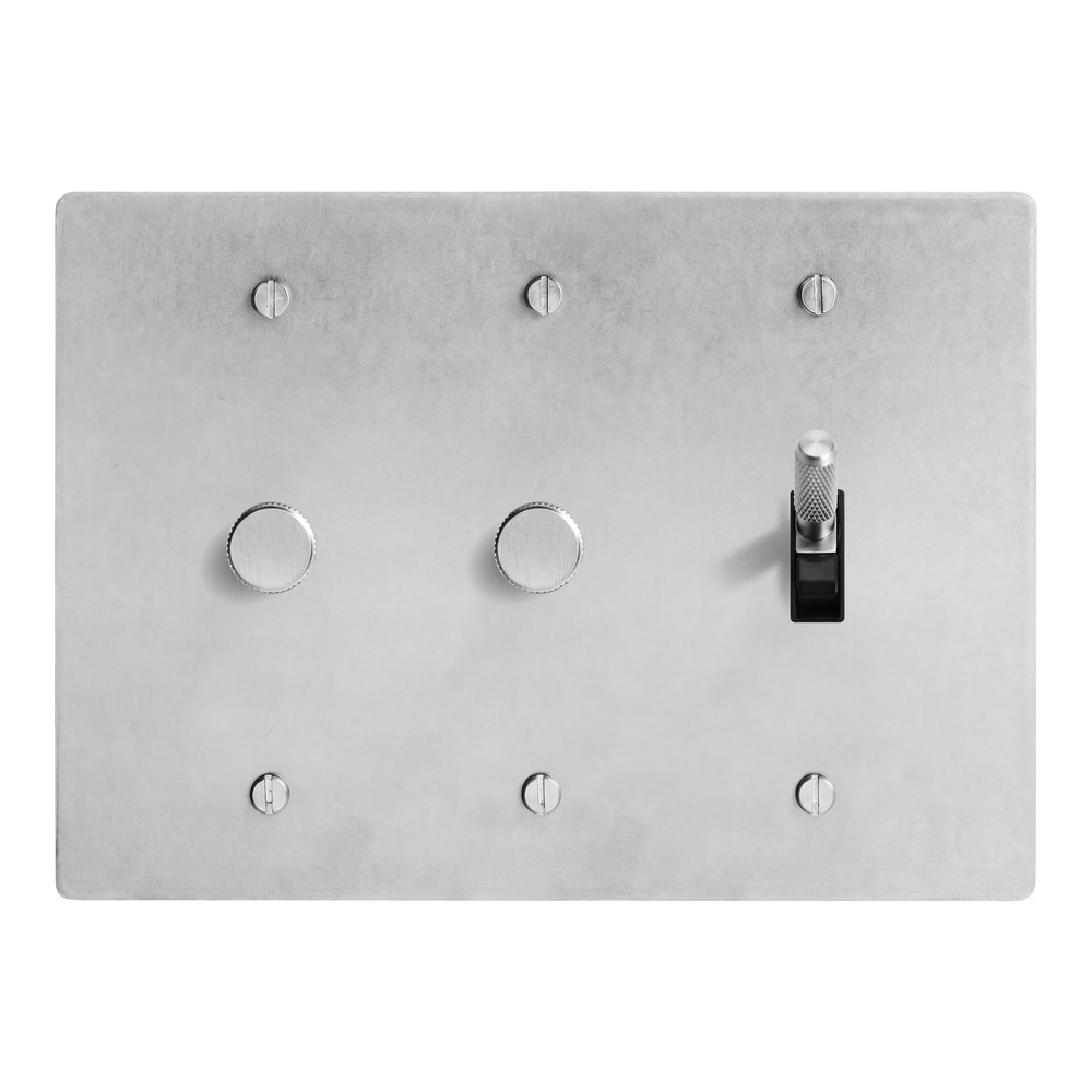 Satin Nickel 3-Gang Dimmer, Dimmer & Toggle Switch Plate in Black