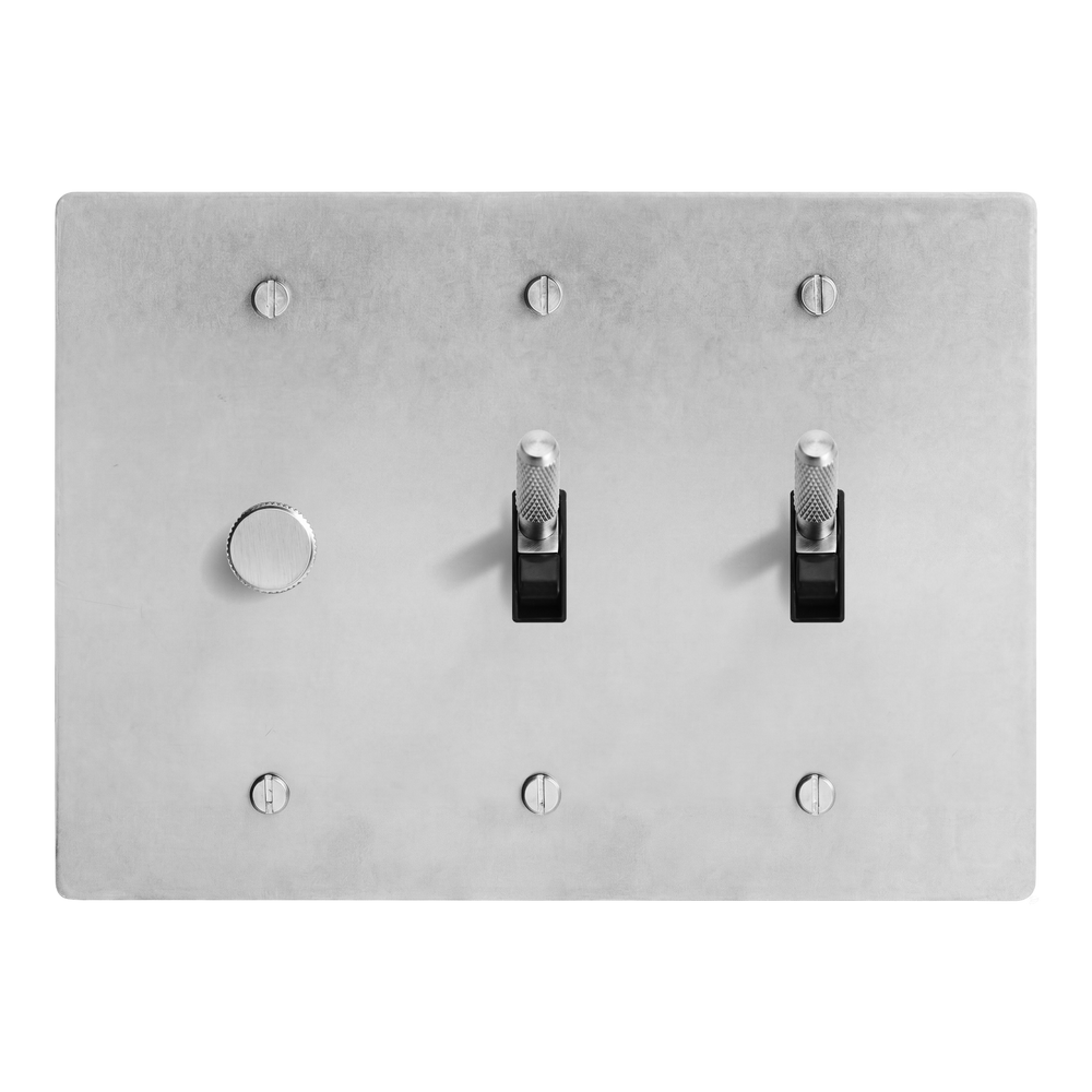 Satin Nickel 3-Gang Dimmer, Toggle & Toggle Switch Plate in Black