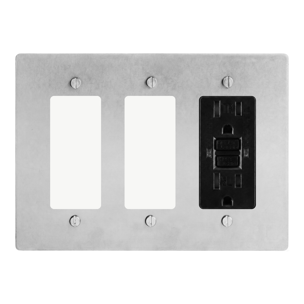 Satin Nickel 3-Gang Decora, Decora & GFCI Outlet Switch Plate in Black