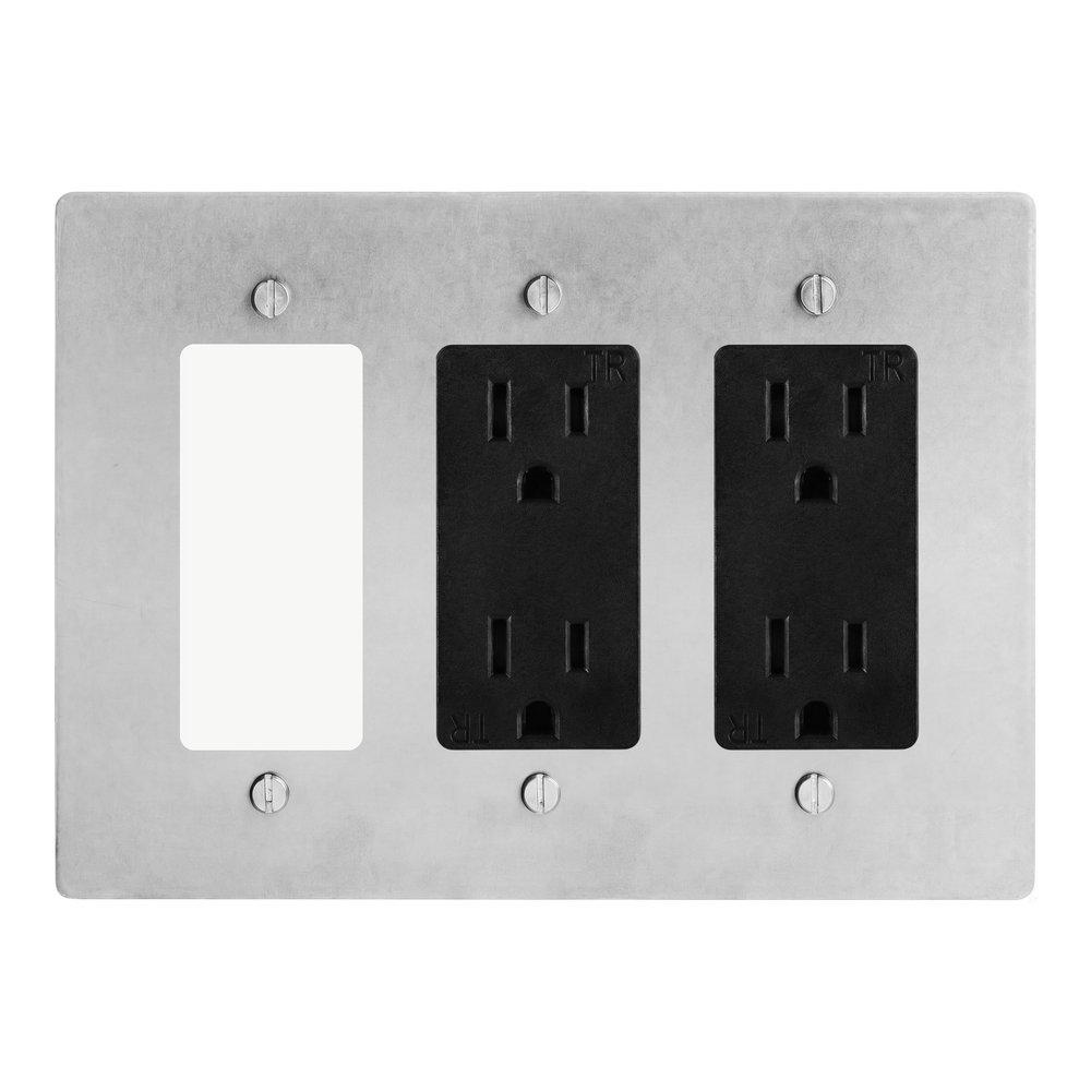Satin Nickel 3-Gang Decora, Duplex Outlet & Duplex Outlet Switch Plate in Black