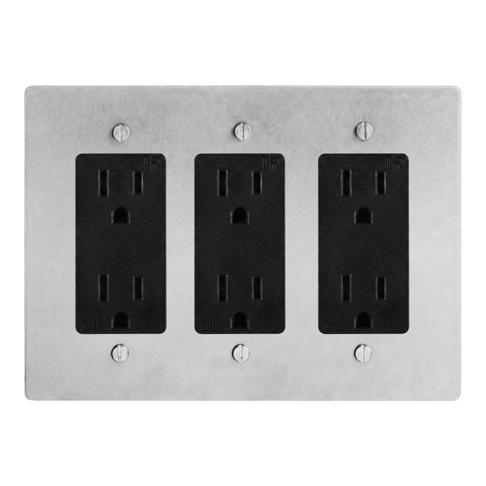 Satin Nickel 3-Gang Duplex Outlet, Duplex Outlet & Duplex Outlet Switch Plate in Black