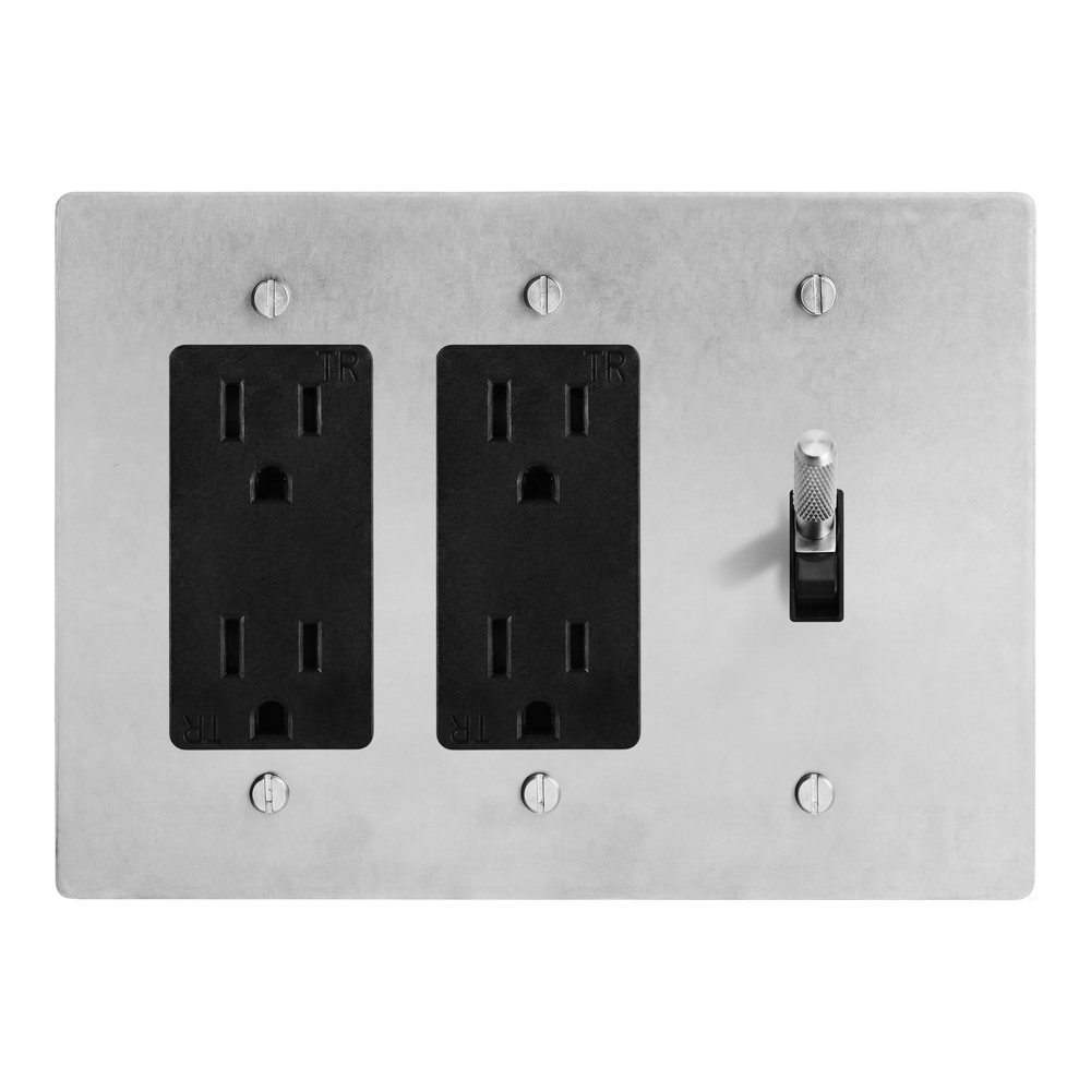 Satin Nickel 3-Gang Duplex Outlet, Duplex Outlet & Toggle Switch Plate in Black