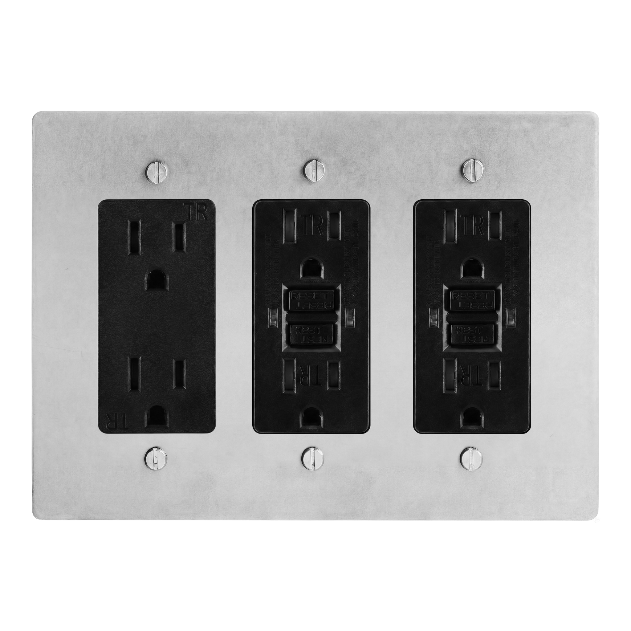 Satin Nickel 3-Gang Duplex Outlet, GFCI Outlet & GFCI Outlet Switch Plate in Black