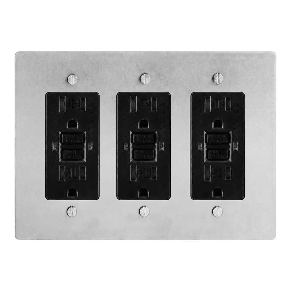 Satin Nickel 3-Gang GFCI Outlet, GFCI Outlet & GFCI Outlet Switch Plate in Black
