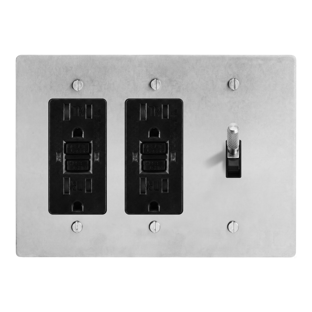 Satin Nickel 3-Gang GFCI Outlet, GFCI Outlet & Toggle Switch Plate in Black