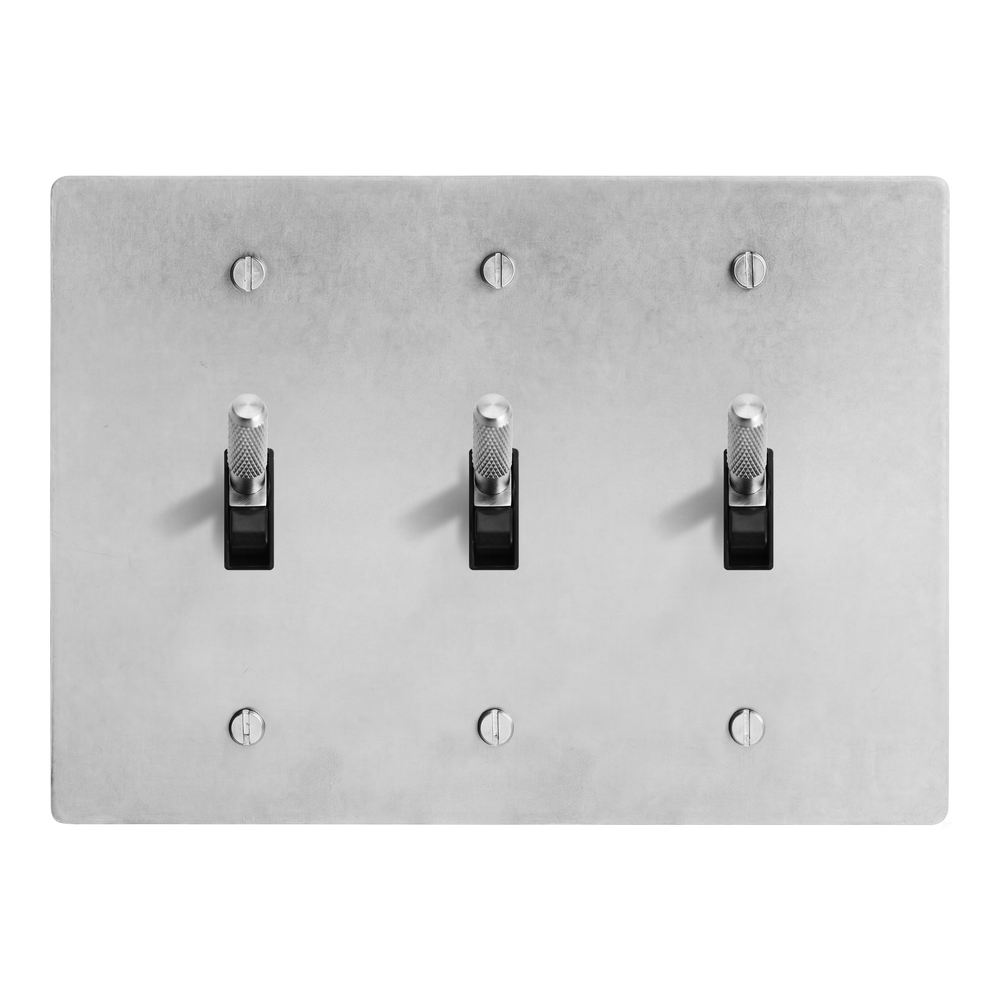 Satin Nickel 3-Gang Toggle, Toggle & Toggle Switch Plate in Black