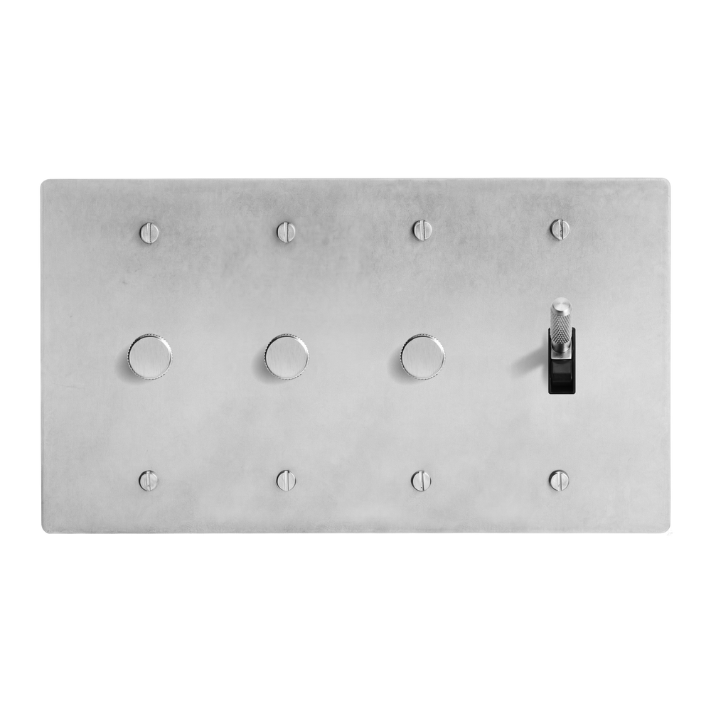 Satin Nickel 4-Gang Dimmer, Dimmer, Dimmer & Toggle Switch Plate in Black