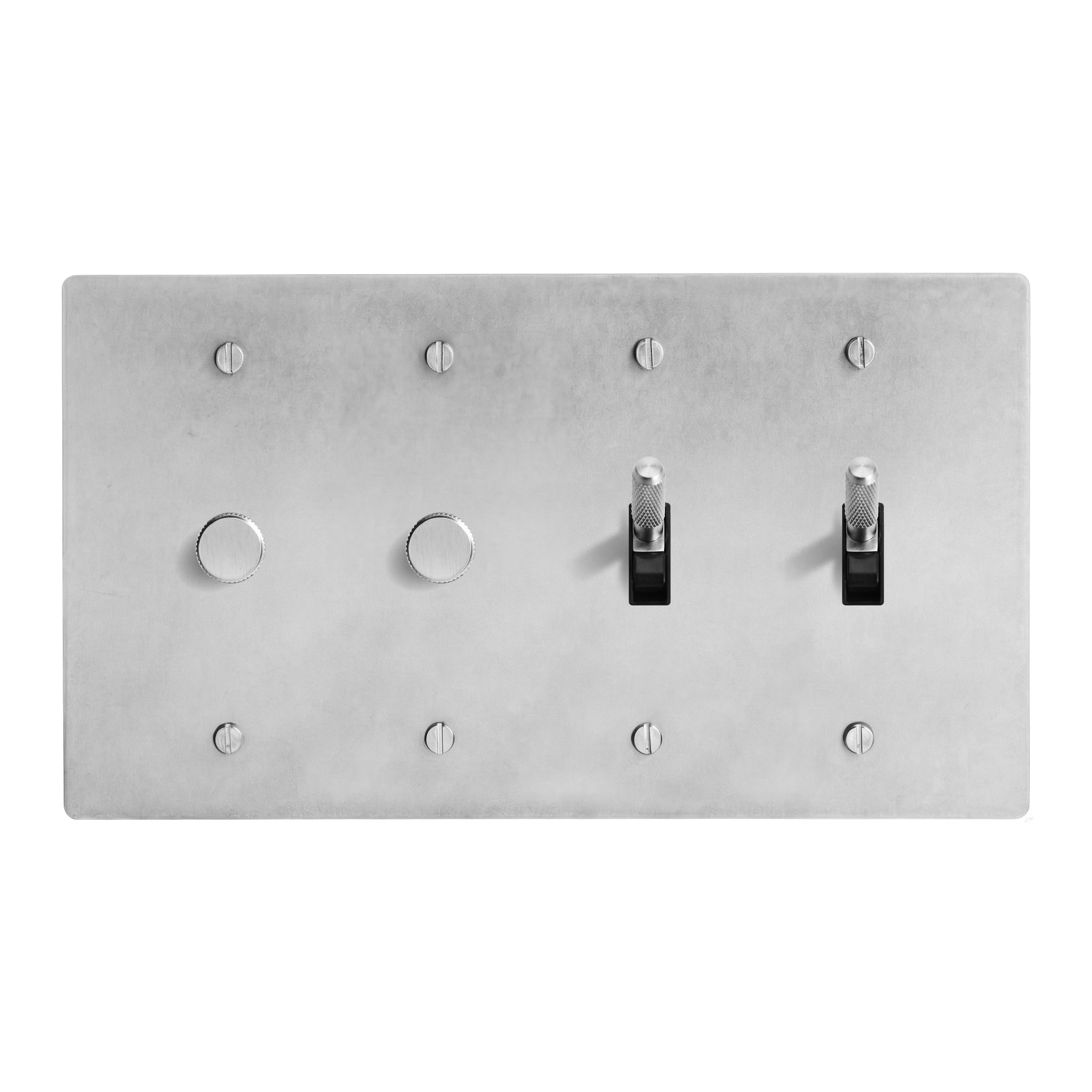 Satin Nickel 4-Gang Dimmer, Dimmer, Toggle & Toggle Switch Plate in Black