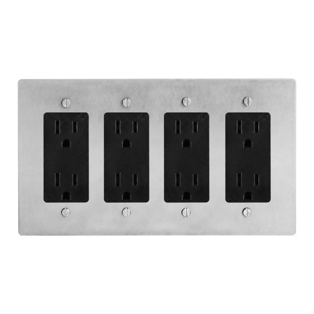 Satin Nickel 4-Gang Duplex Outlet, Duplex Outlet, Duplex Outlet & Duplex Outlet Switch Plate in Black