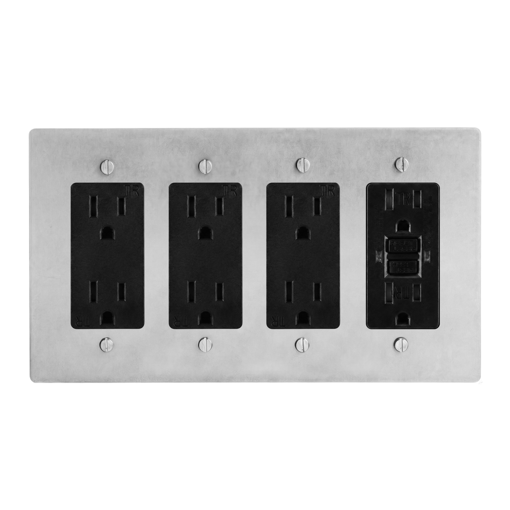 Satin Nickel 4-Gang Duplex Outlet, Duplex Outlet, Duplex Outlet & GFCI Outlet Switch Plate in Black