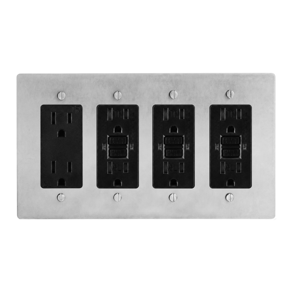 Satin Nickel 4-Gang Duplex Outlet, GFCI Outlet, GFCI Outlet & GFCI Outlet Switch Plate in Black