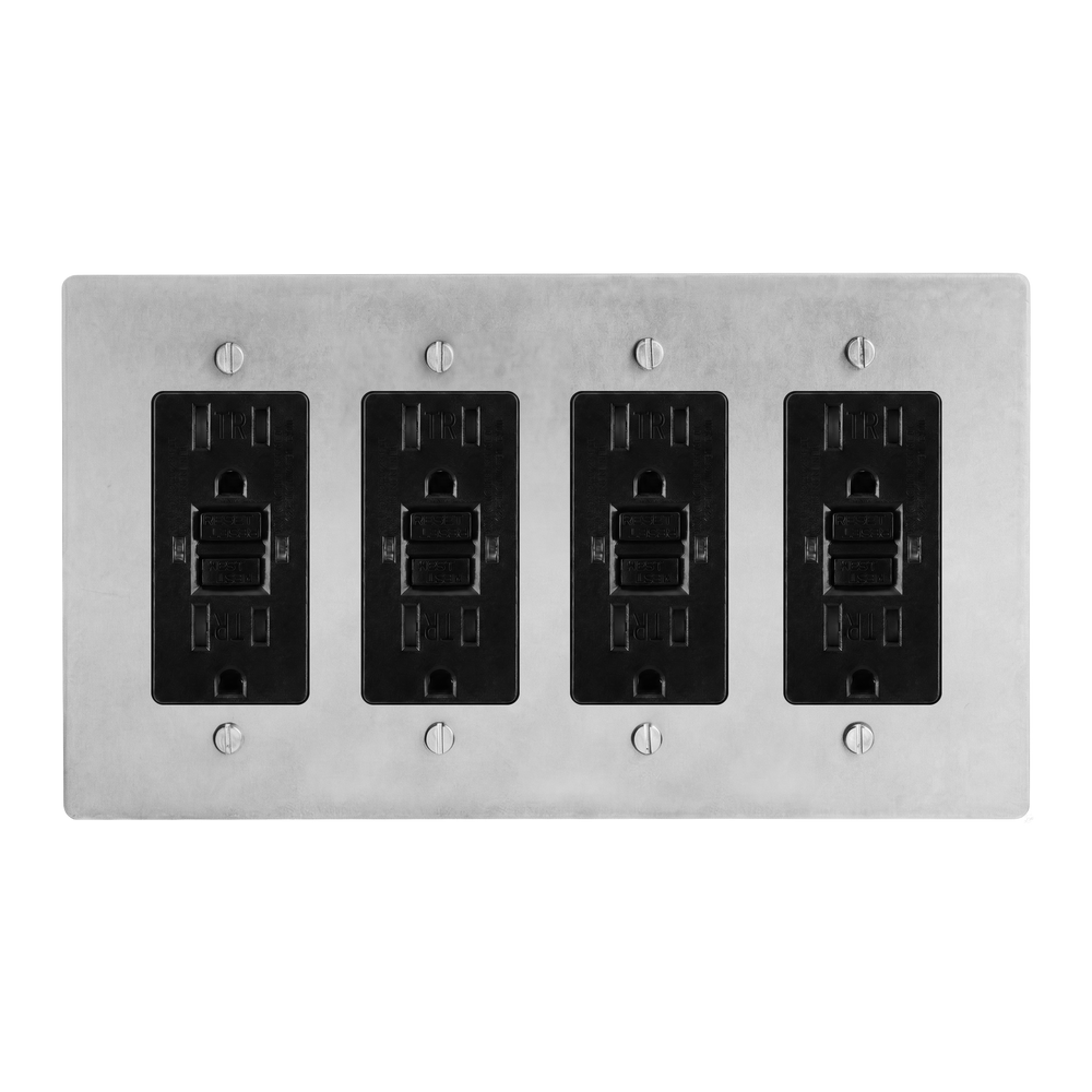 Satin Nickel 4-Gang GFCI Outlet, GFCI Outlet, GFCI Outlet & GFCI Outlet Switch Plate in Black