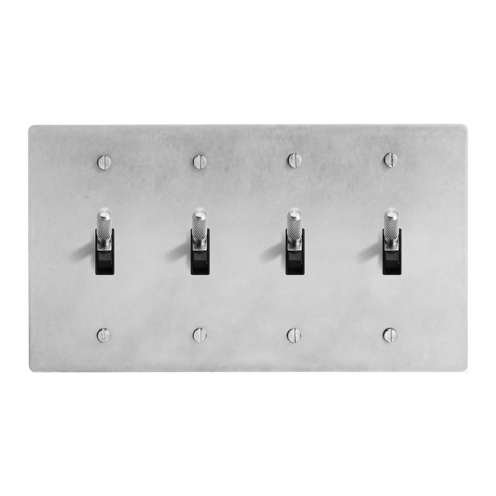 Satin Nickel 4-Gang Toggle, Toggle, Toggle & Toggle Switch Plate in Black