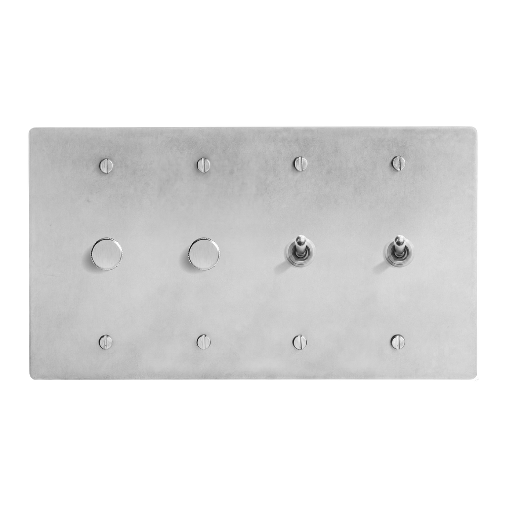Satin Nickel 4-Gang Dimmer, Dimmer, Vintage Toggle & Vintage Toggle Switch Plate