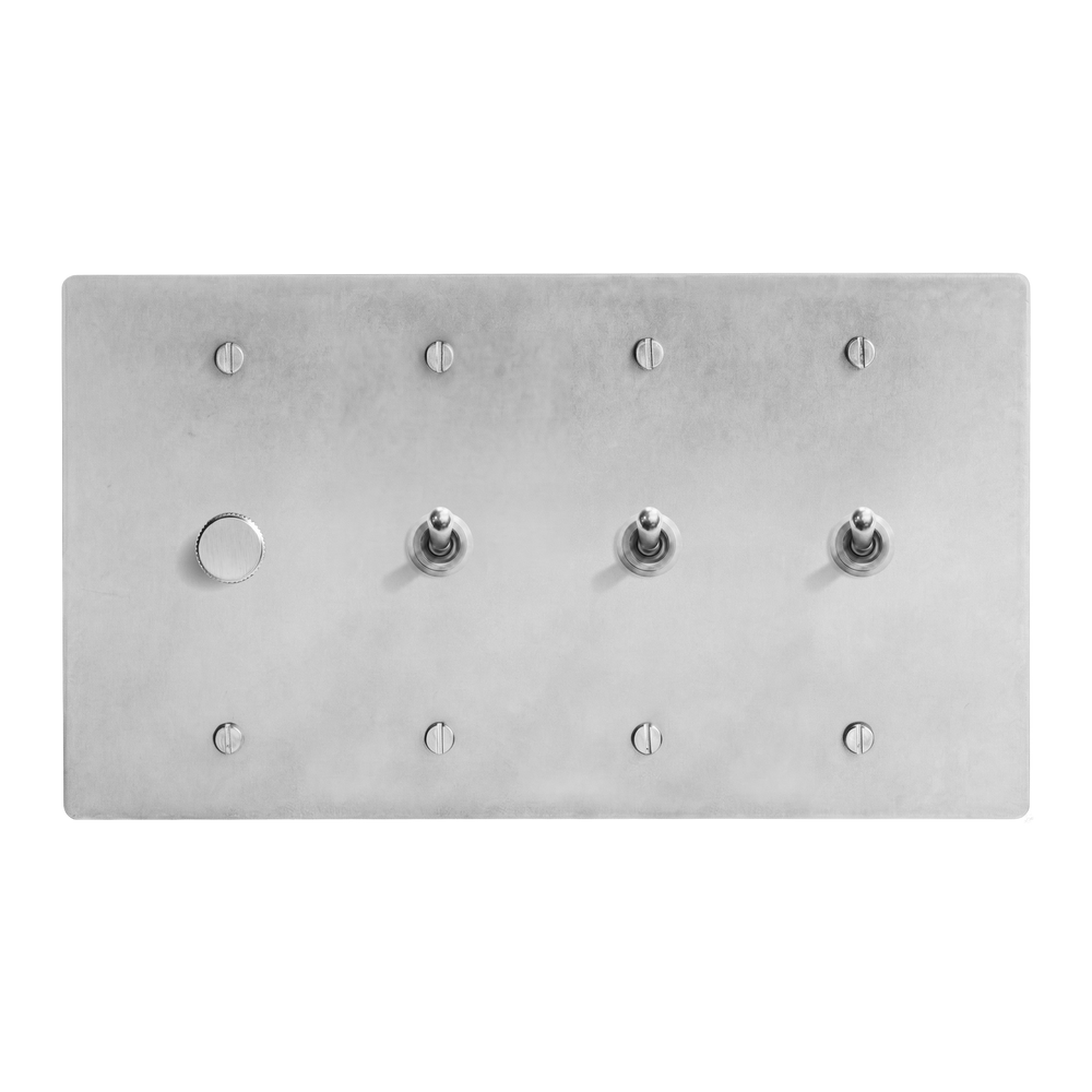 Satin Nickel 4-Gang Dimmer, Vintage Toggle, Vintage Toggle & Vintage Toggle Switch Plate