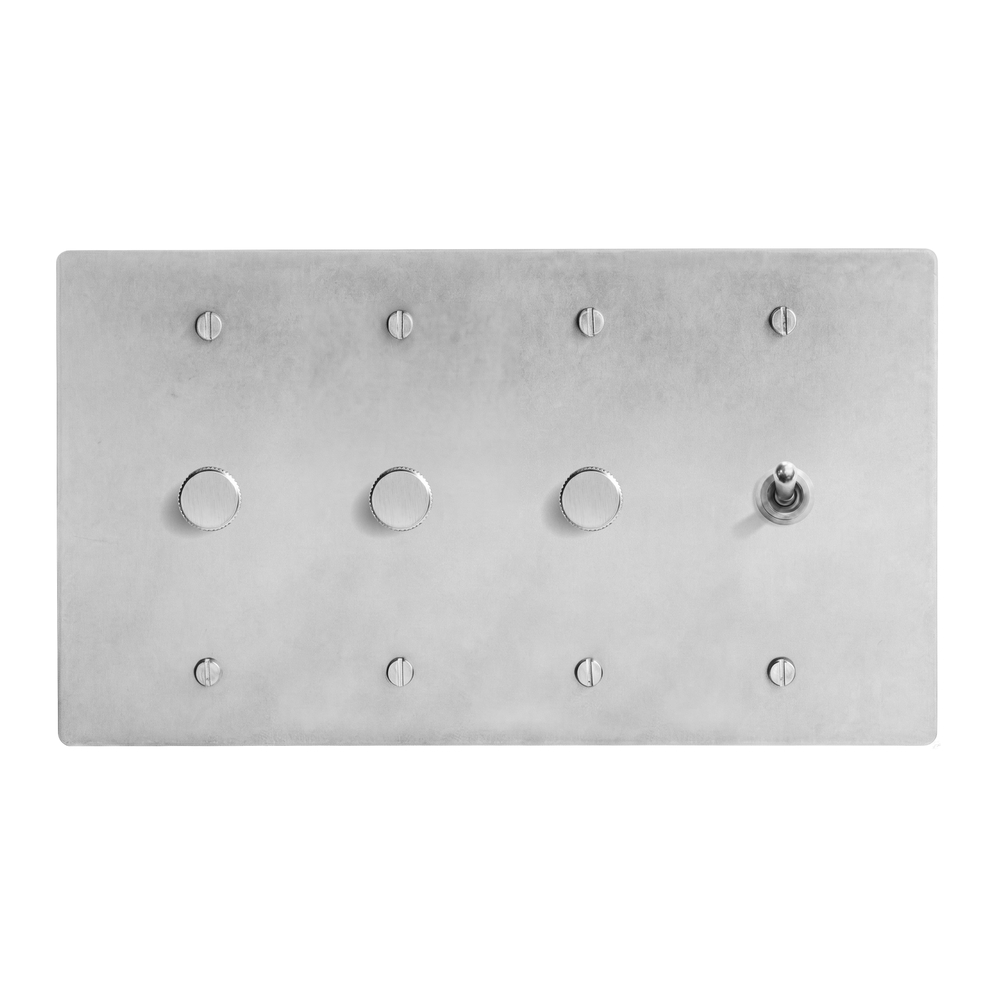 Satin Nickel 4-Gang Dimmer, Dimmer, Dimmer & Vintage Toggle Switch Plate